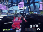 a video game is being played on a computer and a person is holding a sword and a sword .