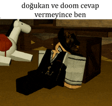 a person laying on a box with the words dogukan ve doom cevap vermeyince ben