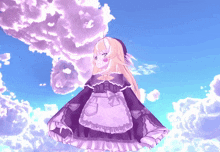 a girl in a maid costume is floating in the sky
