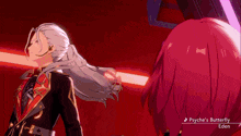 a man and a girl are standing next to each other in a video game called psyche 's butterfly eden