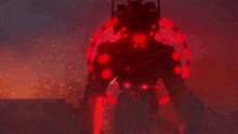 a robot with red lights on it 's face and arms