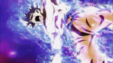 a screenshot of a cartoon character from dragon ball super fighting another character .