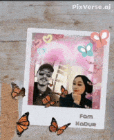 a picture of a man and a woman with butterflies around them with pixverse.ai written on the bottom