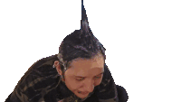 a close up of a person 's face with their hair visible