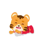 a cartoon tiger is laying down and laughing with the word haha written below it