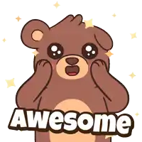 a cartoon bear says awesome with stars around it