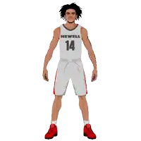 a cartoon of a basketball player wearing a white jersey with the number 14 on it