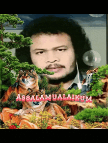 a picture of a man and a wolf with the words assalamualaikum on the bottom