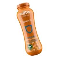 a bottle of elite detox defence has a blue shield on it