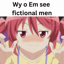 a picture of a girl with the words wy o em see fictional men