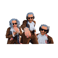 three men dressed as george washington are dancing and pointing