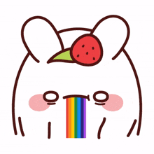 white rabbit red cheek bored rainbow