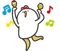a cartoon of a chicken holding maracas with music notes surrounding it