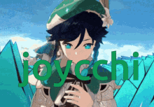 a picture of a girl with the word joychi written on it
