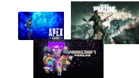 apex legends call of duty warzone and minecraft realms are displayed on a white background