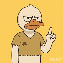 a cartoon of a duck giving the middle finger with the word gugo underneath