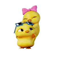 a cartoon chick with sunglasses and a pink bow