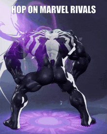 a cartoon of venom with the words hop on marvel rivals above him