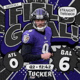 a ravens football player stands in front of a speech bubble that says " straight through "