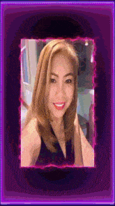 a picture of a woman in a purple and pink frame