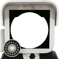 a man in a suit and tie has a camera in front of his head
