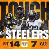 a poster for the pittsburgh steelers showing players and coach