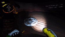a silhouette of a person in a video game with the word flashlights visible