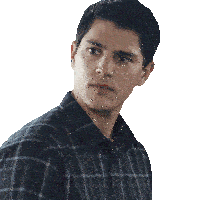 a man in a plaid shirt looks at the camera with a serious look on his face