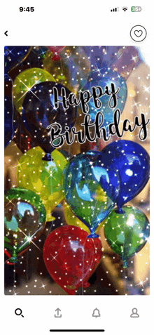 a phone screen says happy birthday with balloons