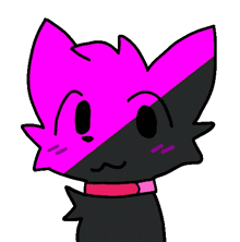 a cartoon drawing of a black and pink cat with a pink collar .