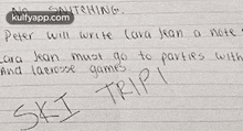 a person has written a note that says peter will write lava jean a note
