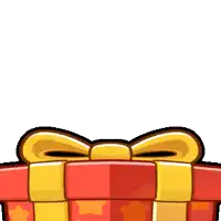 a cartoon illustration of a red and yellow gift box with a bow
