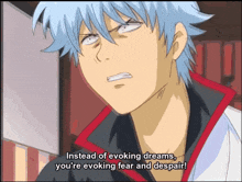a cartoon of a man saying instead of evolving dreams you 're evolving fear and despair