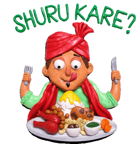 Man With A Plate Of Food With Caption 'Let'S Start Eating', In Hindi. Sticker - Indian Wedding Should We Start Shuru Kare Stickers