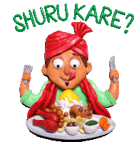 Man With A Plate Of Food With Caption 'Let'S Start Eating', In Hindi. Sticker - Indian Wedding Should We Start Shuru Kare Stickers