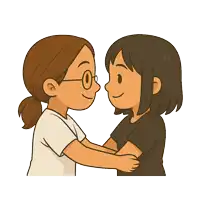 a cartoon drawing of two girls kissing with their eyes closed