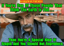 a man with a mustache is wearing a cowboy hat and vest
