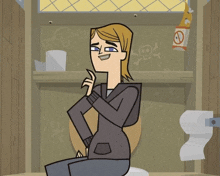 a cartoon character is sitting on a toilet with a no smoking sign on the wall