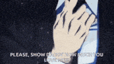 a man in a suit and tie is adjusting his tie and saying `` please , show daddy how much you love me '' .