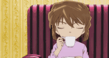 Haibara Ai Relax GIF - Haibara Ai Relax Drinking Tea GIFs