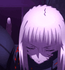 a cartoon character with a purple hair and a purple face