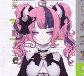 a girl with pink hair and horns is standing in front of a screen that says " other "
