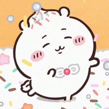 a cartoon hamster with sprinkles on it 's head