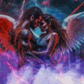 a painting of a man and woman with angel wings