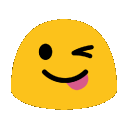 a yellow smiley face with its tongue hanging out .