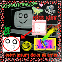 a computer bug with a smiley face and the words " i love my computer " on the bottom