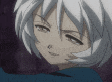 a close up of a girl with white hair