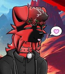 a cartoon dog with a flower crown on his head