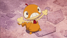 a cartoon character with a bone in its mouth and a purple background