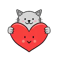 a cartoon cat is hugging a red heart with a face on it